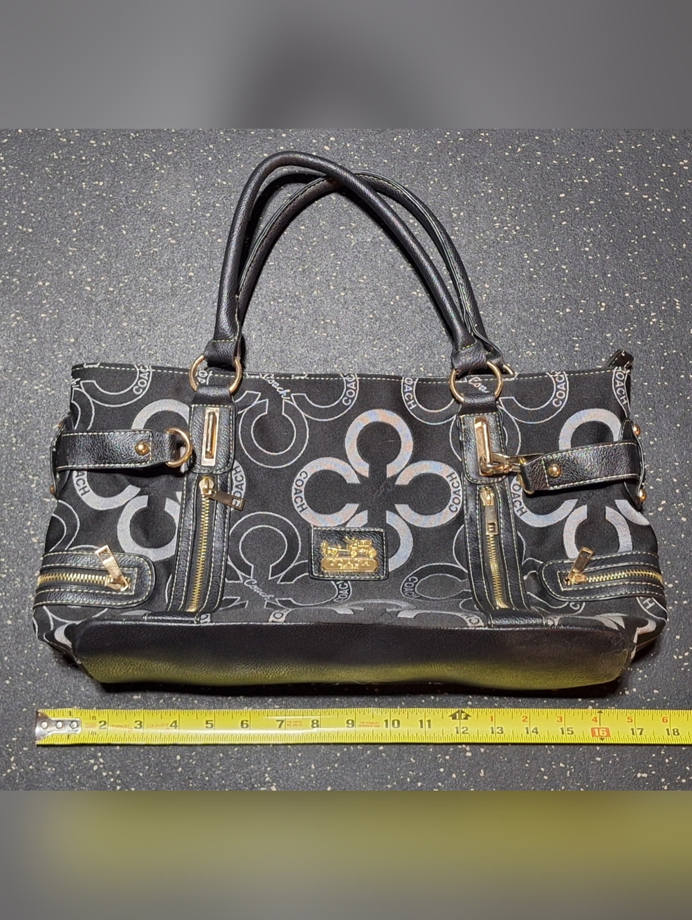 Coach Black Purse Signature Clover Optic C Flower Satchel Handbag